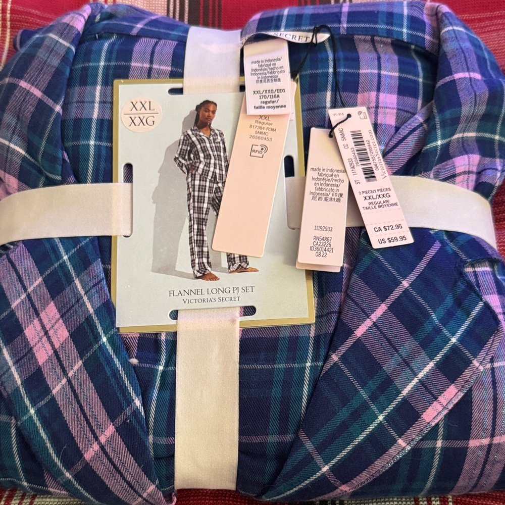 Victoria's Secret Blue and Pink Plaid Flannel PJ Set